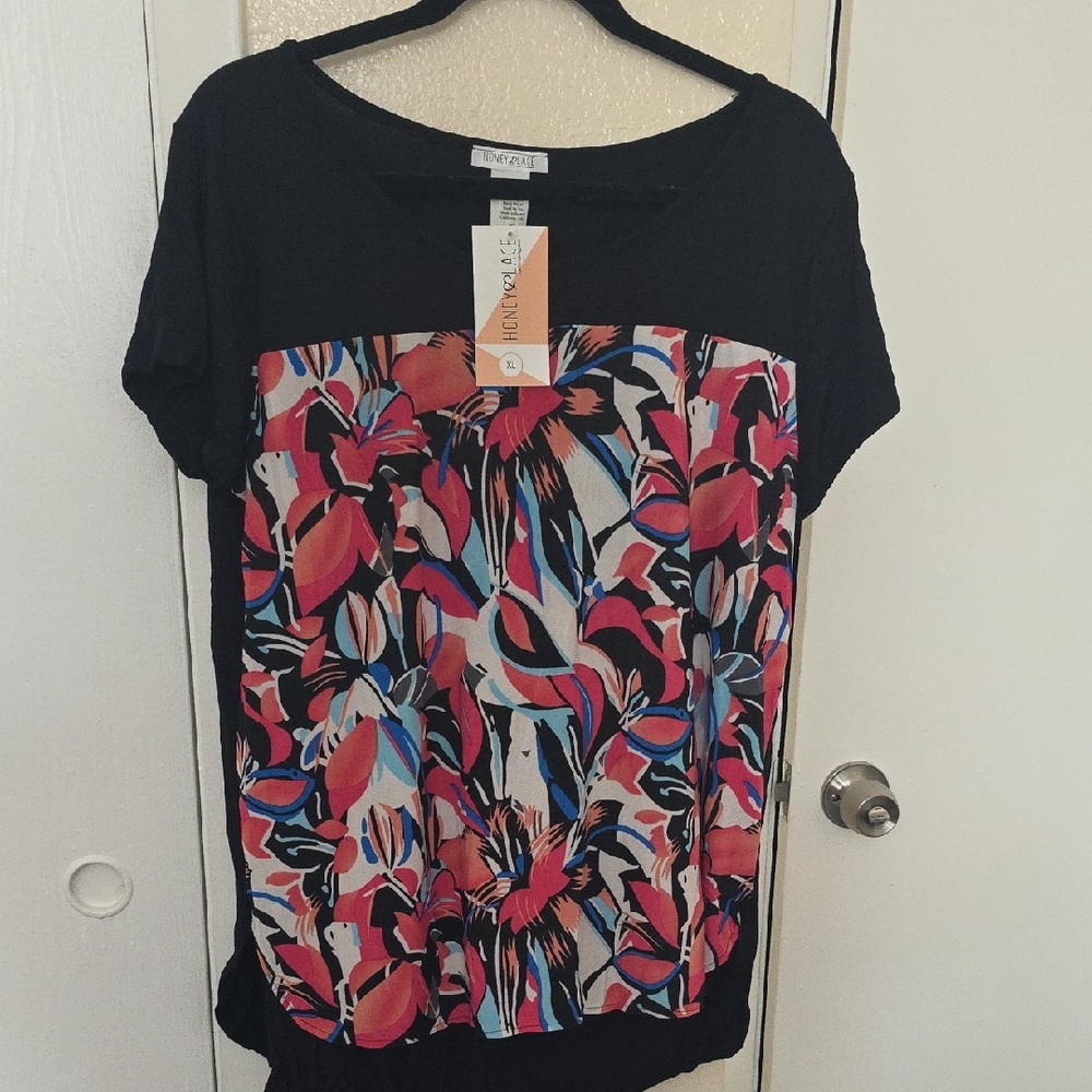 Honey and Lace Black and Multicolor Floral Blouse